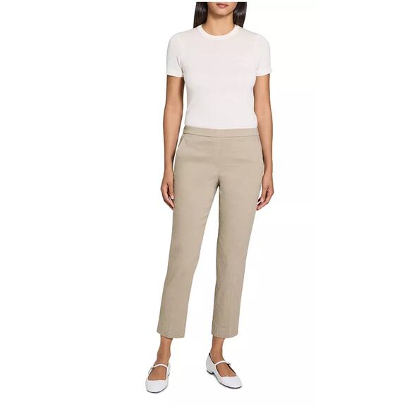 Theory Women's Treeca Good Linen Pull-On Straight Leg Pants Cream Size 2 - Picture 1 of 9